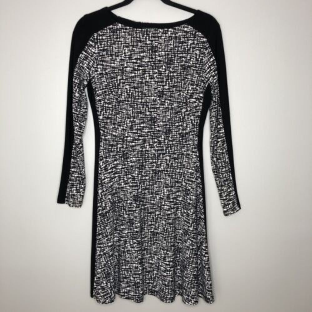 Lauren Ralph Lauren Women's 6 Black White Printed Long Sleeve‎ A-Line Dress